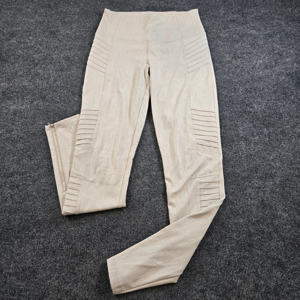 Athleta Delancey Textured Moto Tight Braiden Cream Leggings S/T Zip Ankle Luxe